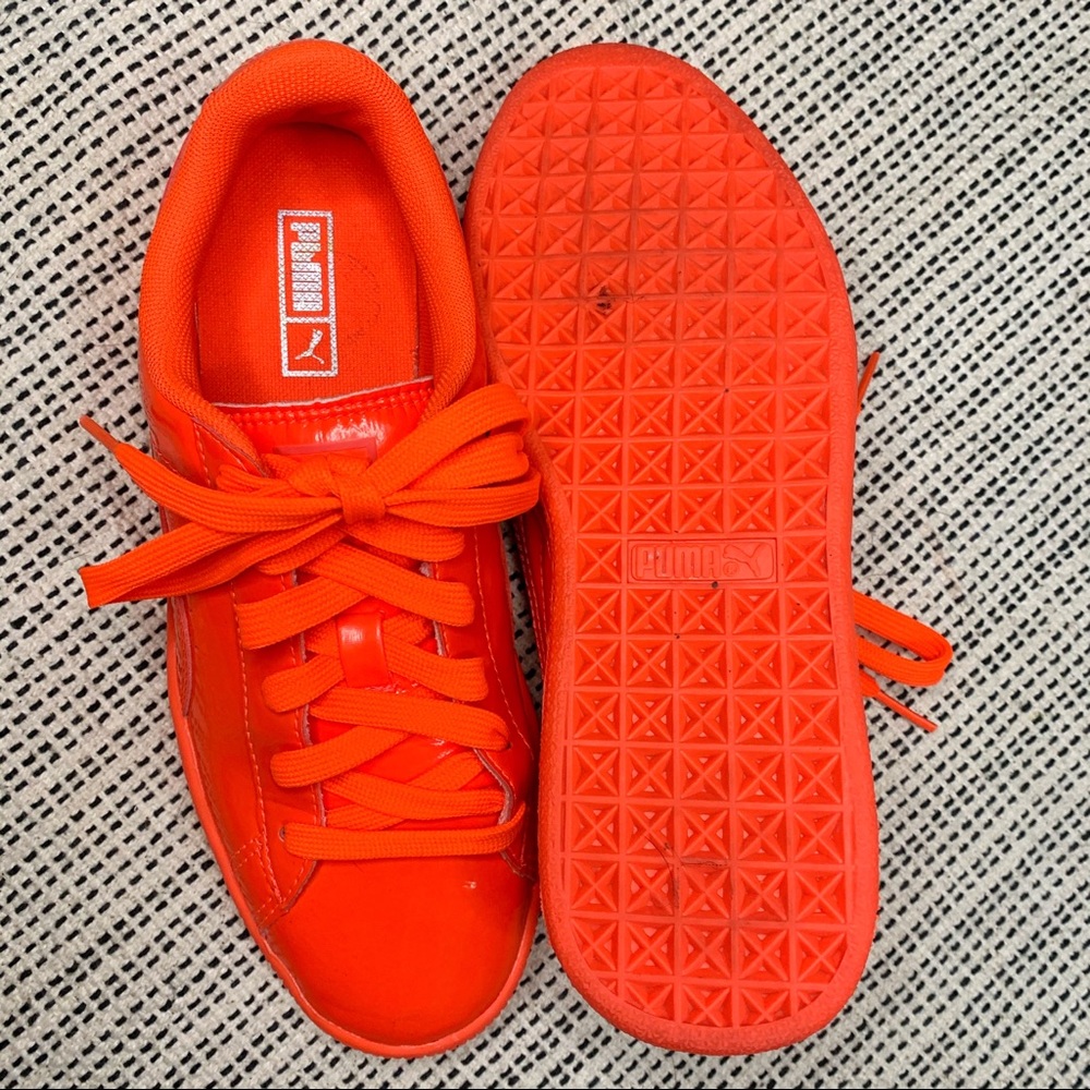 Limited Edition Puma Neon Coral Basket Sneakers - Picture 3 of 7